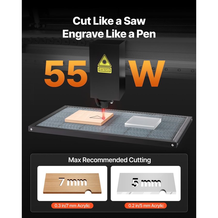 VEVOR 55W CO2 Laser Engraver, 500 x 300 mm, Desktop CO2 Laser Engraver and Cutter Machine with 16MP Camera, Water Pump, Rotary Axis, Compatible with LightBurn CorelDRAW RDWorks, for Wood Acrylic Glass