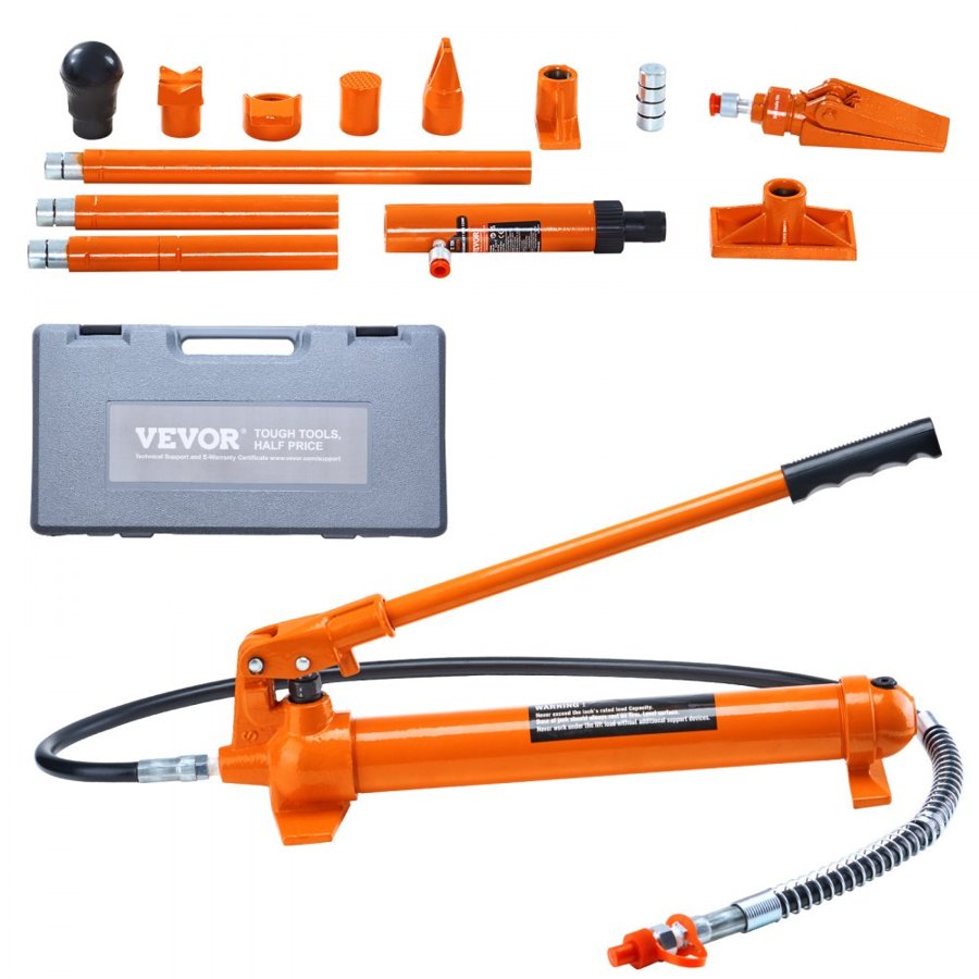 VEVOR 10 Ton Porta Power Kit, Portable Hydraulic Jack with 4.6 ft/1.4 m Oil Hose, Auto Body Frame Repair Kit with Storage Case for Car Repair, Truck, Farm