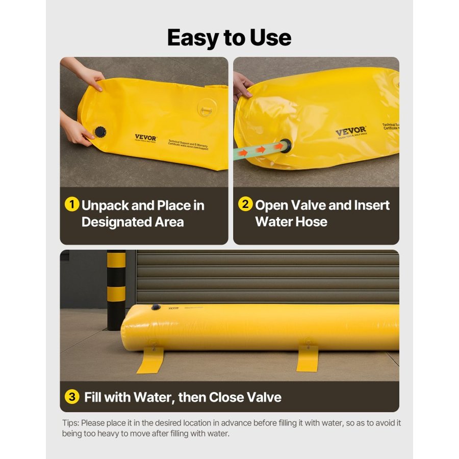 VEVOR Flood Barrier, 3.66 m Length x 51 cm Height Sandbag Alternative, Water Barrier for Flooding with Great Waterproof Effect, Reusable PVC Water Diversion Tubes, Flood Barriers for Home, Door, Garage