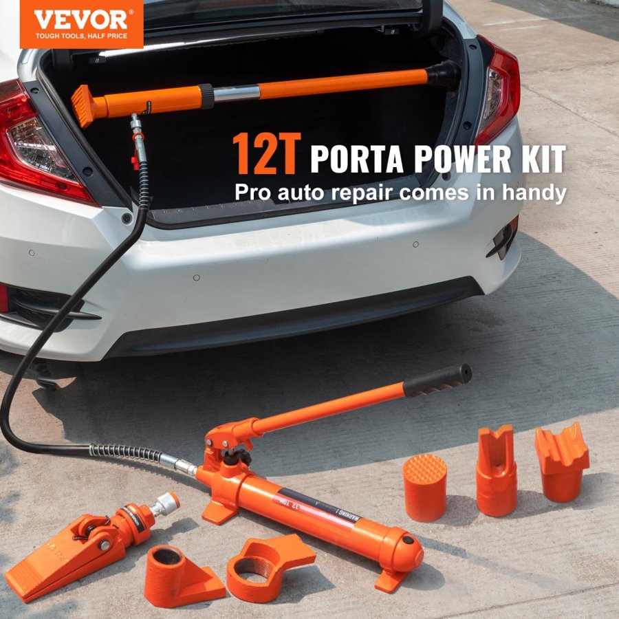 VEVOR Hydraulic Porta Power Kit – 12 Ton, 4.6 ft Oil Hose