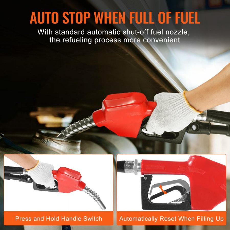 VEVOR Fuel Transfer Pump, 12V DC 57L/min(15 GPM) 186W(1/4 HP), Portable Electric Diesel Transfer Pump with Auto Shut-Off Fuel Nozzle, Long Inlet & Outlet Hose for Gasoline, Diesel, Kerosene, Methanol Blends