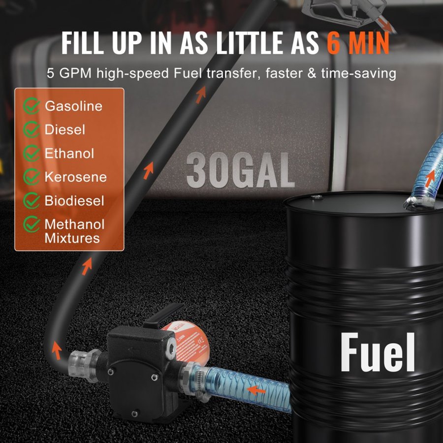 VEVOR Fuel Pump 12V Diesel – 5.3 GPM, 30 FT, 6.6 Foot PVC