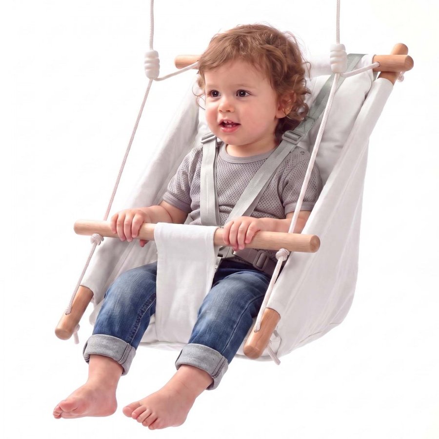 VEVOR Baby Swing 30 kg Weight Capacity 3 Modes Canvas Hammock Swing White, for Indoor and Outdoor, 5-Point Harness and Tree Straps, Wooden Hanging Seat with Integrated Cushion for Baby to Toddler