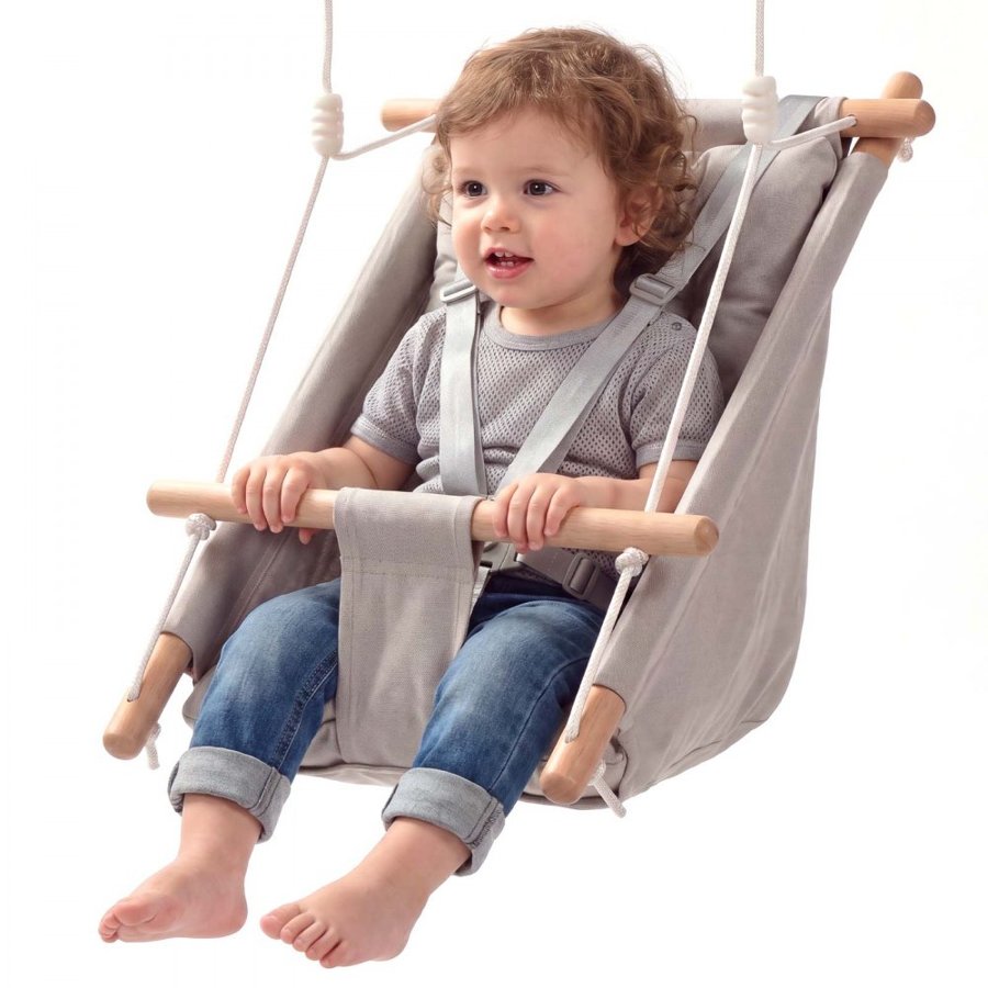 VEVOR Baby Swing 30 kg Weight Capacity 3 Modes Canvas Hammock Swing Gray, for Indoor and Outdoor, 5-Point Harness and Tree Straps, Wooden Hanging Seat with Integrated Cushion for Baby to Toddler