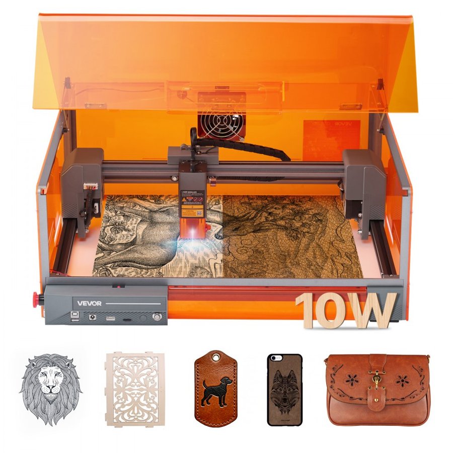 VEVOR Laser Engraver, 10W, Laser Engraving and Cutting Machine with Enclosure, Laser Cutter Engraver Machine, 300 x 300 mm Working Area, 7000 mm/min, for Wood, Leather, Glass, Certain Metal, Class 1