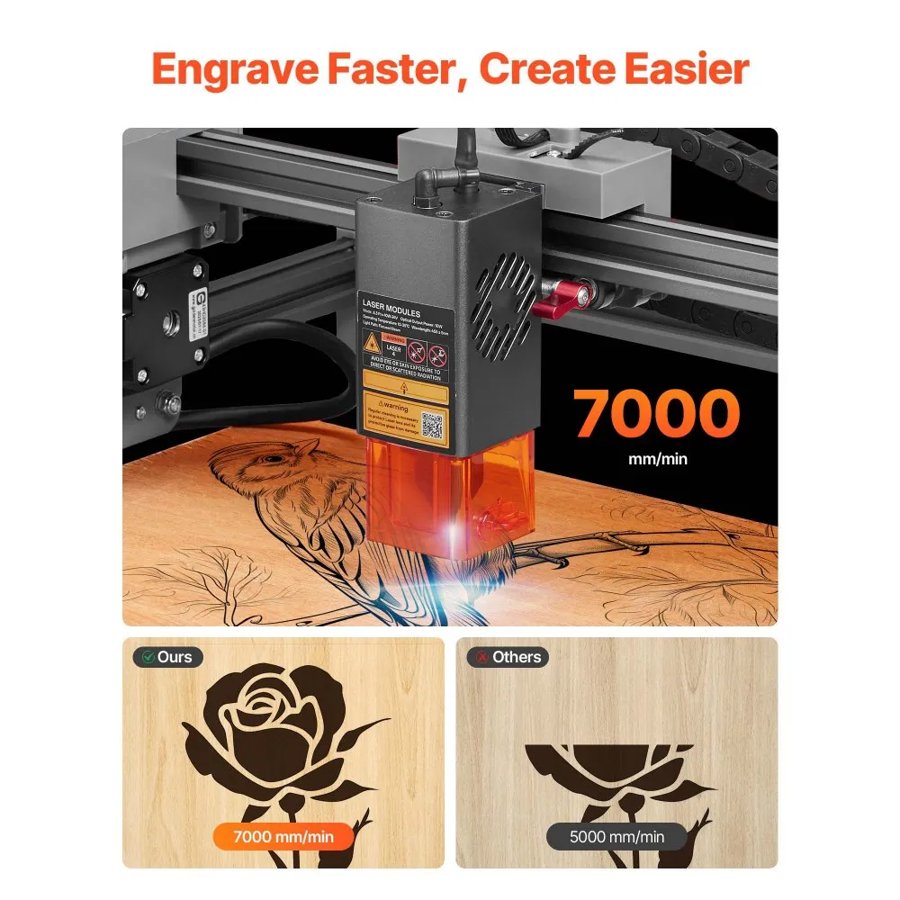 VEVOR Laser Engraver, 10W, Laser Engraving and Cutting Machine with Enclosure, Laser Cutter Engraver Machine, 300 x 300 mm Working Area, 7000 mm/min, for Wood, Leather, Glass, Certain Metal, Class 1