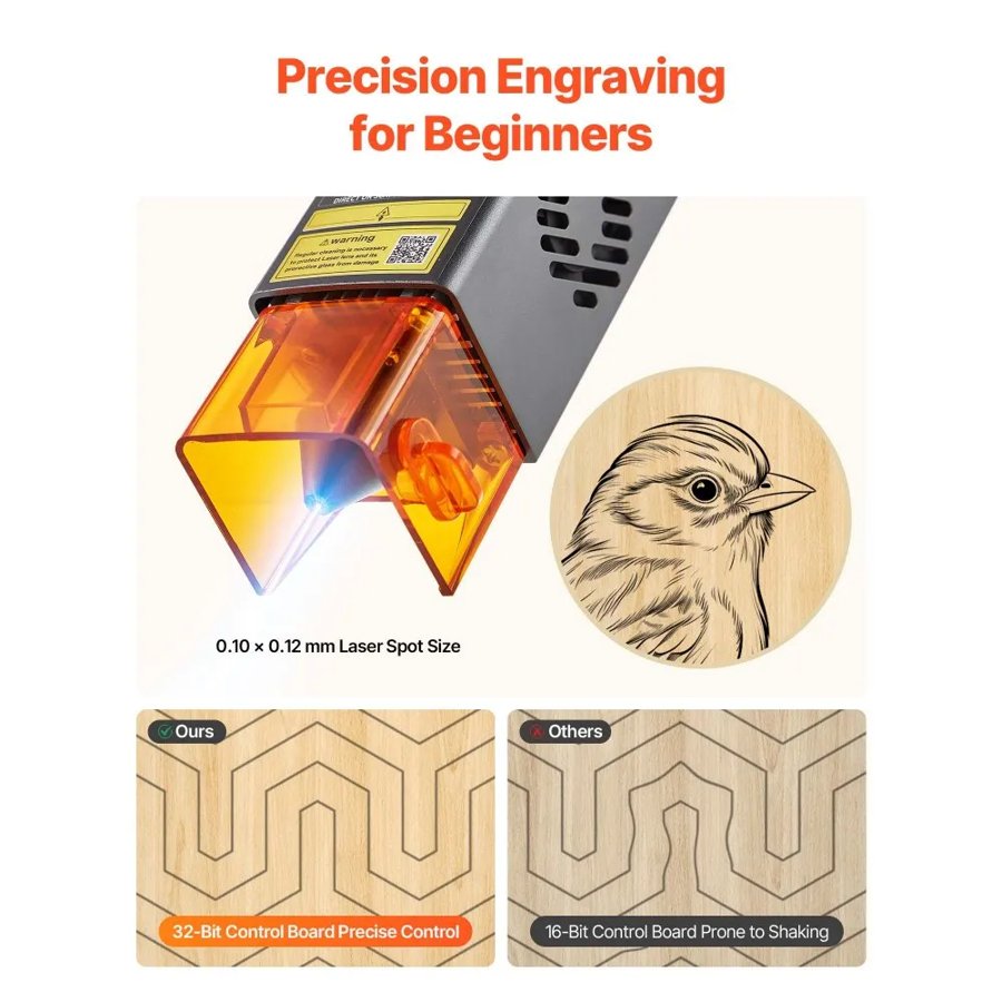 VEVOR Laser Engraver, 10W, Laser Engraving and Cutting Machine with Enclosure, Laser Cutter Engraver Machine, 300 x 300 mm Working Area, 7000 mm/min, for Wood, Leather, Glass, Certain Metal, Class 1