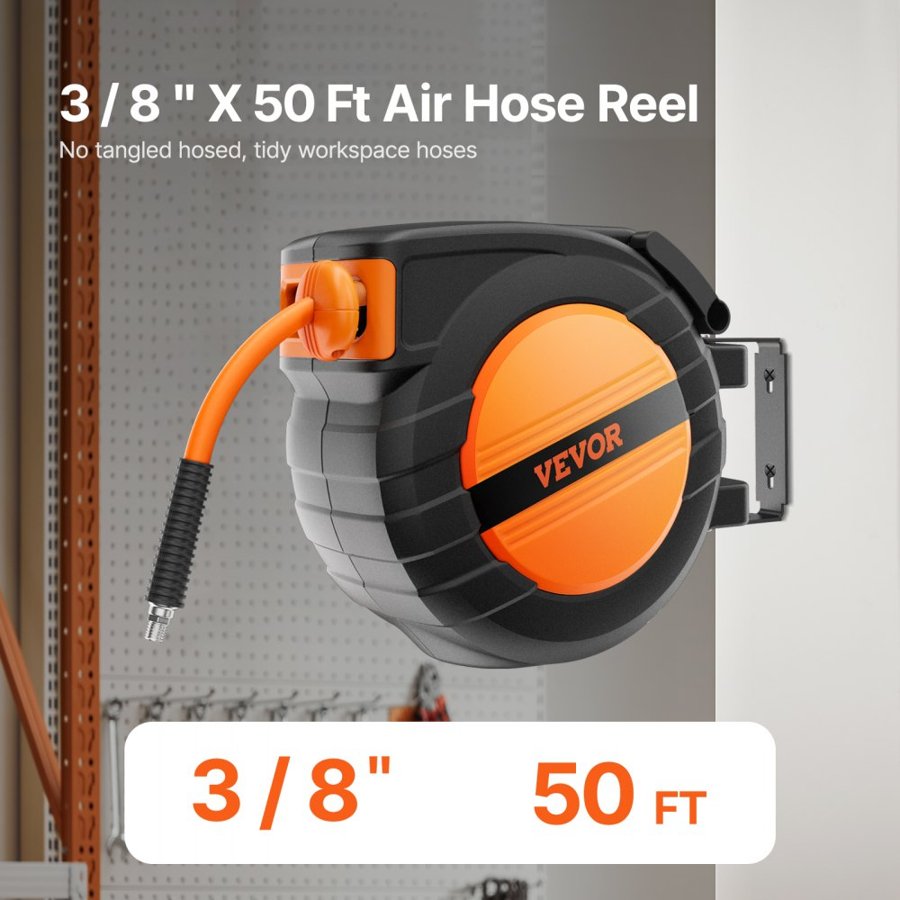 VEVOR 50 ft Retractable Air Hose Reel – 3/8 in, 300 PSI