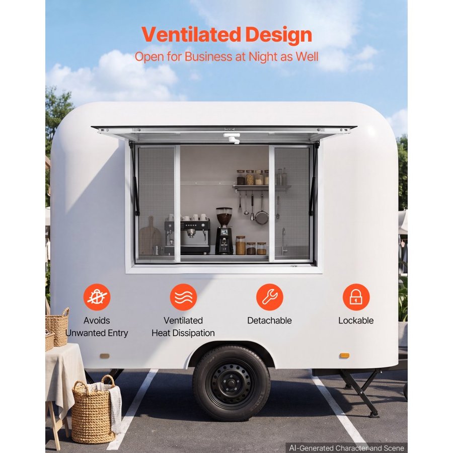 VEVOR Concession Window 1143x762mm Aluminum Alloy Service Window, for Food Truck, Up to 85 Degrees Stand Serving w/ 4 Sliding Screen Windows, Awning Door and Drag Hook, Rainwater Resistant