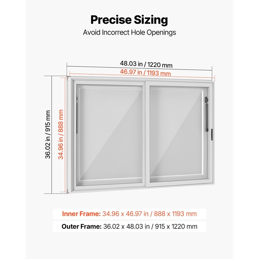 VEVOR Concession Window 1220x915mm Aluminum Alloy Service Window, for Food Truck, Up to 85 Degrees Stand Serving w/ 2 Sliding Acrylic Windows, Awning Door and Drag Hook, Rainwater Resistant