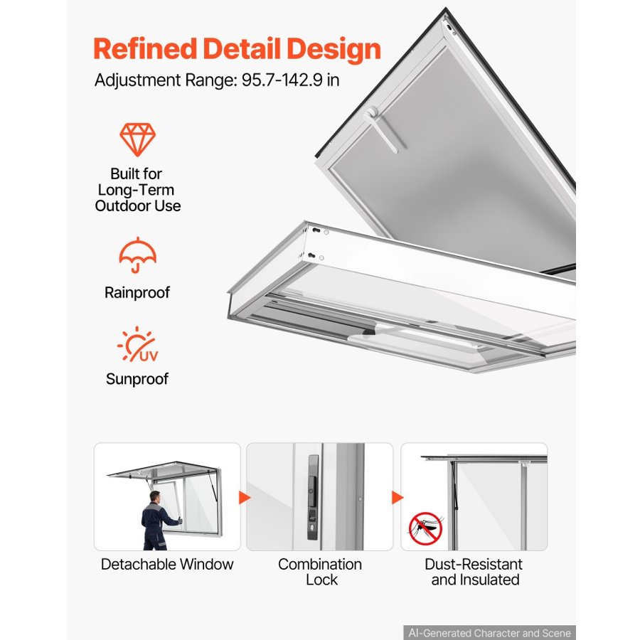 VEVOR Concession Window 1220x915mm Aluminum Alloy Service Window, for Food Truck, Up to 85 Degrees Stand Serving w/ 2 Sliding Acrylic Windows, Awning Door and Drag Hook, Rainwater Resistant