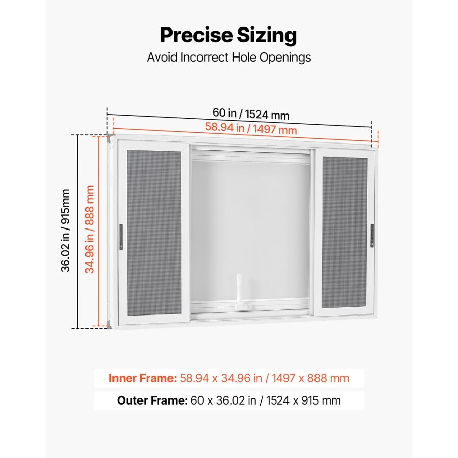 VEVOR Concession Window 1524x915mm Aluminum Alloy Frame Service Window, for Food Truck, Up to 85 Degrees Stand Serving w/ 4 Sliding Screen Windows, Awning Door and Drag Hook, Rainwater Resistant