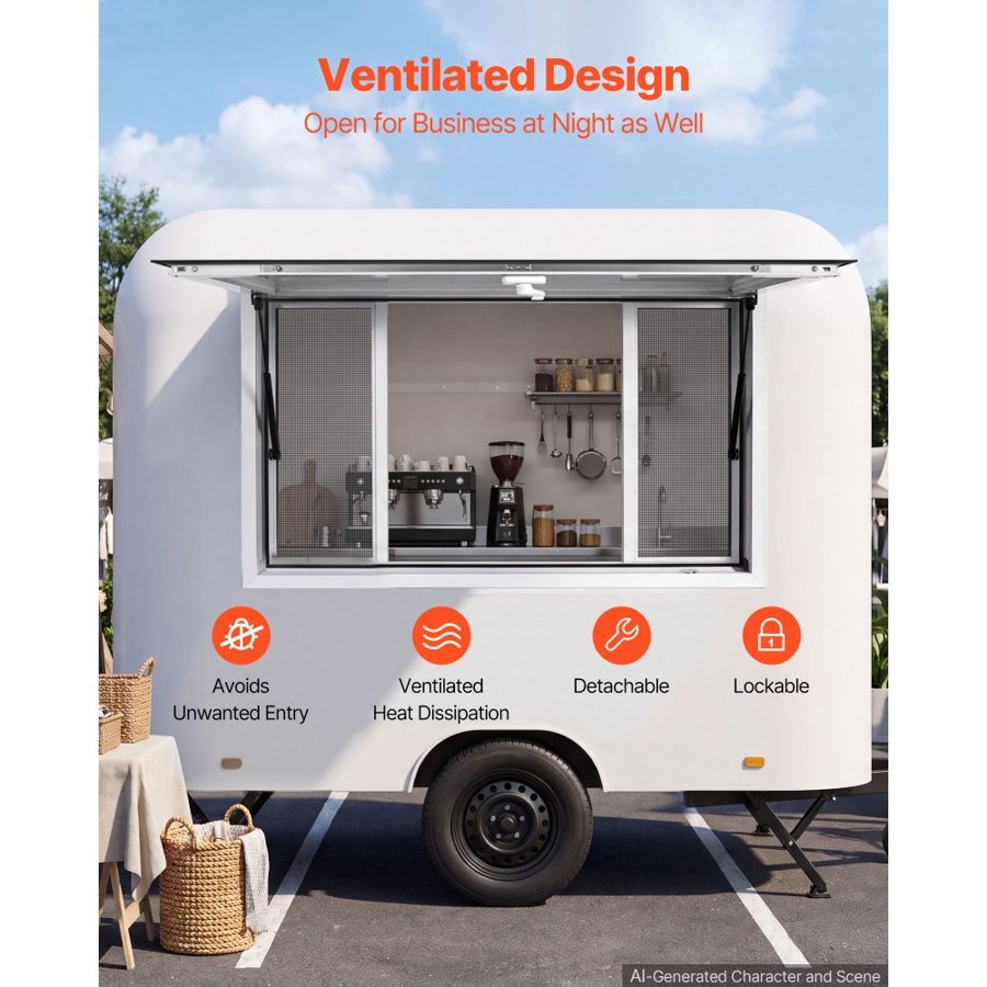 VEVOR Concession Window 1524x915mm Aluminum Alloy Frame Service Window, for Food Truck, Up to 85 Degrees Stand Serving w/ 4 Sliding Screen Windows, Awning Door and Drag Hook, Rainwater Resistant