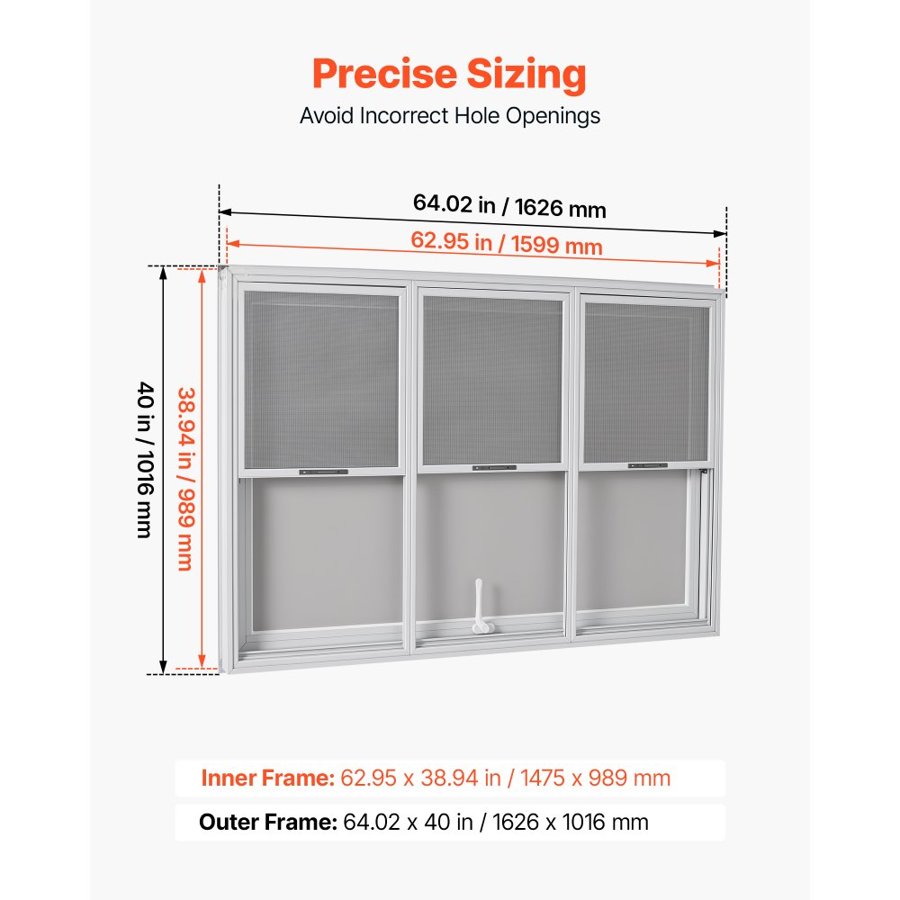 VEVOR Concession Window 1626x1016mm Aluminum Alloy Service Window, for Food Truck, Up to 85 Degrees Stand Serving w/ 3 Fixed & 3 Sliding Windows, Awning Door and Drag Hook, Rainwater Resistant