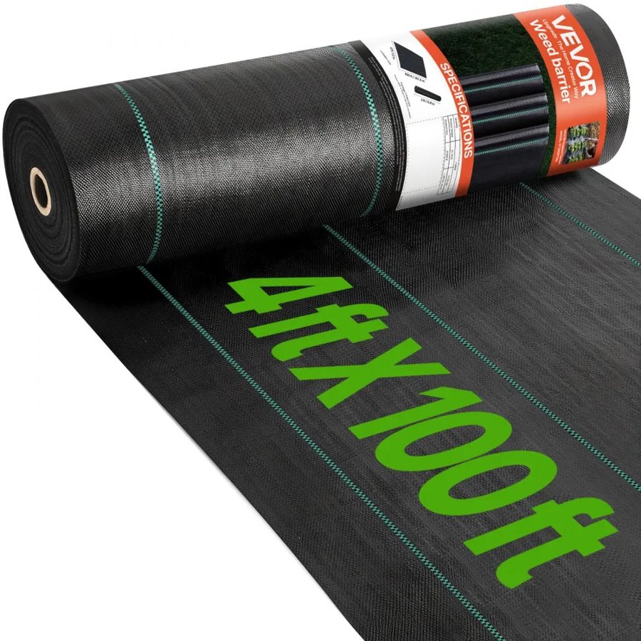 VEVOR Garden Weed Barrier Fabric, 197 g/m² Heavy Duty Landscape Fabric, 120 cm x 3048 cm Weed Block Control for Garden Ground Cover, Woven Geotextile Fabric for Landscaping, Gardening, Underlayment, Black