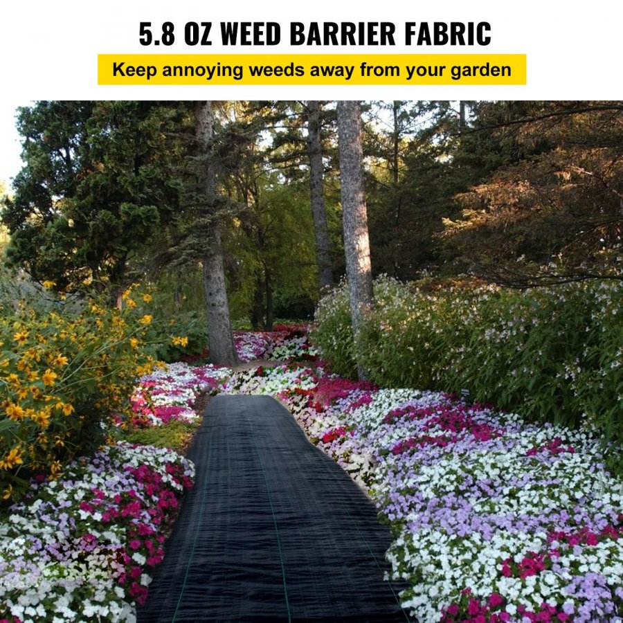 VEVOR Garden Weed Barrier Fabric, 197 g/m² Heavy Duty Landscape Fabric, 120 cm x 3048 cm Weed Block Control for Garden Ground Cover, Woven Geotextile Fabric for Landscaping, Gardening, Underlayment, Black