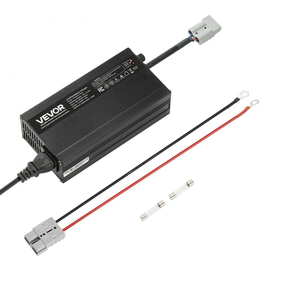 VEVOR 12V 10A Lithium Battery Charger, 14.6V, AC-DC LiFePO4 Smart Charger, with Anderson Connector, LED Indicator, 0V Activation, for Lithium LiFePO4 Deep Cycle Rechargeable Batteries of Boat, RV