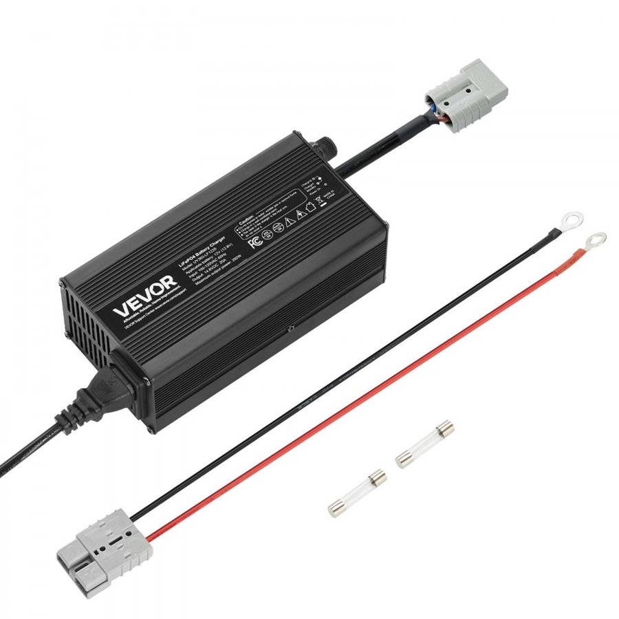 VEVOR 12V 20A Lithium Battery Charger, 14.6V, AC-DC LiFePO4 Smart Charger, with Anderson Connector, LED Indicator, 0V Activation, for Lithium LiFePO4 Deep Cycle Rechargeable Batteries of Boat, RV