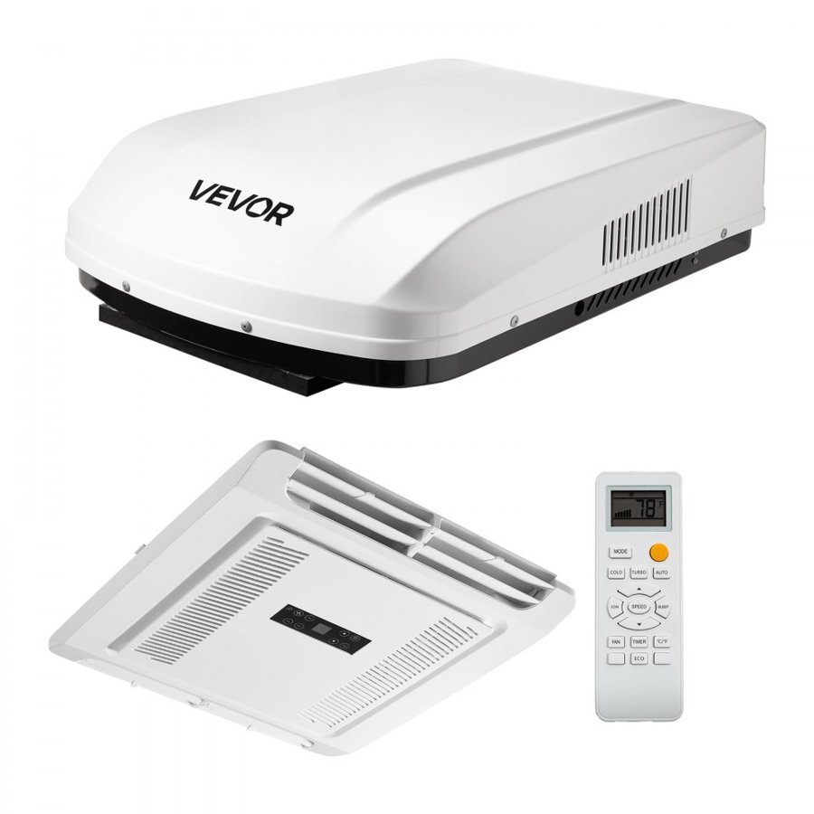 VEVOR autonamiņa gaisa kondicionētājs, 3000 W autonamiņa AC iekārta, 220 V bezkanālu jumta gaisa kondicionētājs ar sildīšanu, pogu vadība un tālvadība, balts
