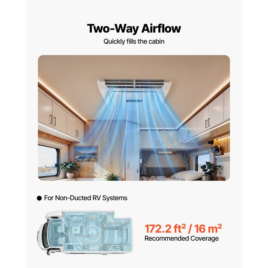 VEVOR autonamiņa gaisa kondicionētājs, 3600 W autonamiņa AC iekārta, 220 V bezkanālu jumta gaisa kondicionētājs ar sildīšanu, pogu vadība un tālvadība, balts