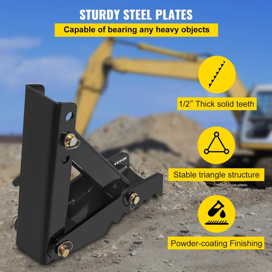 VEVOR 18\" Backhoe Thumb, 1/2\" Teeth Thickness Heavy Duty Excavator Thumb, Black Steel Weld On Thumb Attachments with 12mm Bolt-On Design Adjustable Mechanical Thumb for Backhoe/Excavator