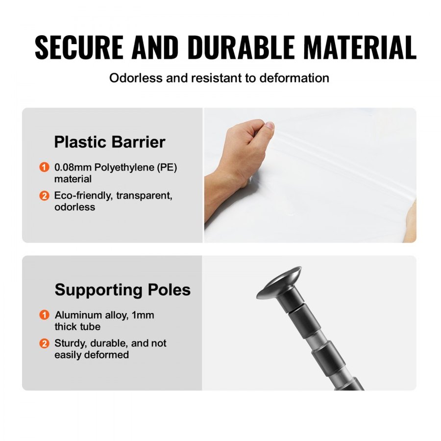 VEVOR Dust Barrier Poles, 12 Ft Poles with 4 Telescoping Poles, Carry Bag, and 32.8x13.12 Ft Plastic Film, for Interior Decoration and Painting Projects