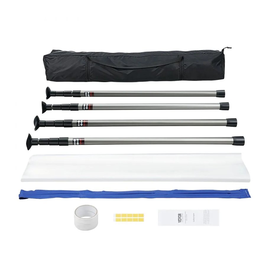 VEVOR Dust Barrier Poles, 304.8 cm Barrier Poles, Dust Barrier System with 4 Telescoping Poles, Magnetic Zipper, Carry Bag and 999.7x399.9 cm Plastic Film, for Interior Decoration, Painting