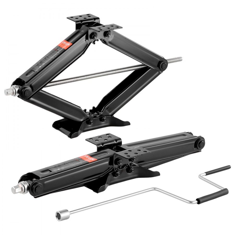 VEVOR 9000 lbs RV Scissor Jacks, 4-23.4 in RV Stabilizer Leveling Scissor Jacks, Set of 2, Heavy Duty Stabilizer Jack with Crank Handle, Socket and Bubble Levels, Not Easily Bent or Deformed