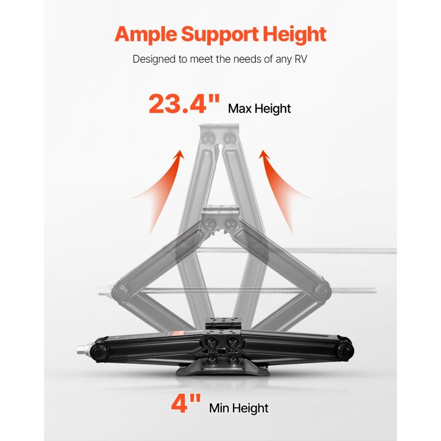 VEVOR 9000 lbs RV Scissor Jacks, 4-23.4 in RV Stabilizer Leveling Scissor Jacks, Set of 2, Heavy Duty Stabilizer Jack with Crank Handle, Socket and Bubble Levels, Not Easily Bent or Deformed