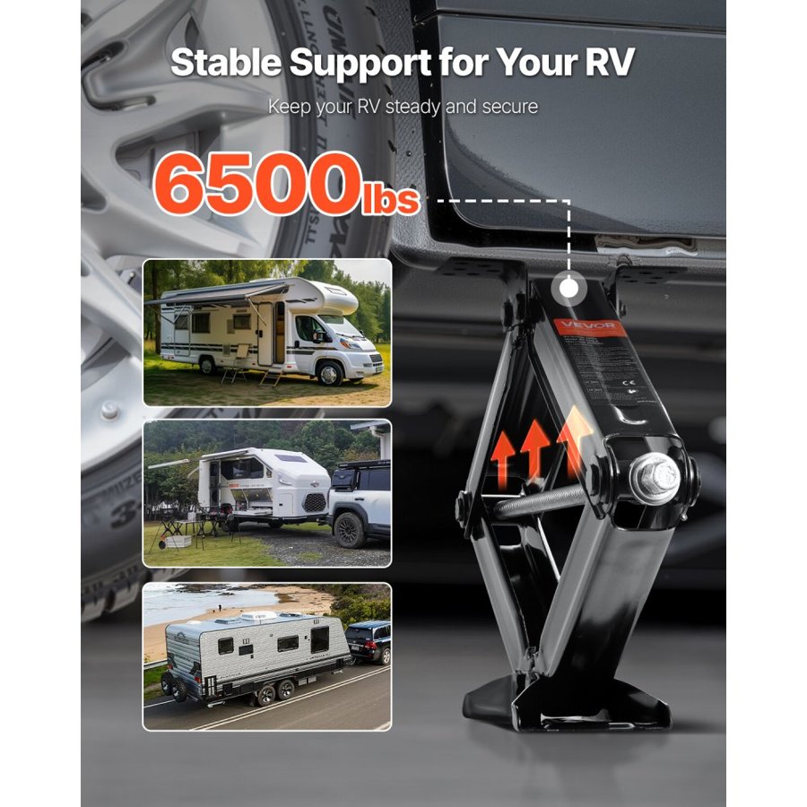 VEVOR 6500 lbs RV Scissor Jacks, 4-23.4 in RV Stabilizer Leveling Scissor Jacks, Set of 4, Heavy Duty Stabilizer Jack with Crank Handle, Socket and Bubble Levels, Not Easily Bent or Deformed