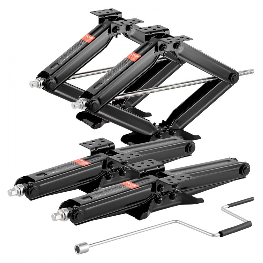 VEVOR 9000 lbs RV Scissor Jacks, 4-23.4 in RV Stabilizer Leveling Scissor Jacks, Set of 4, Heavy Duty Stabilizer Jack with Crank Handle, Socket and Bubble Levels, Not Easily Bent or Deformed