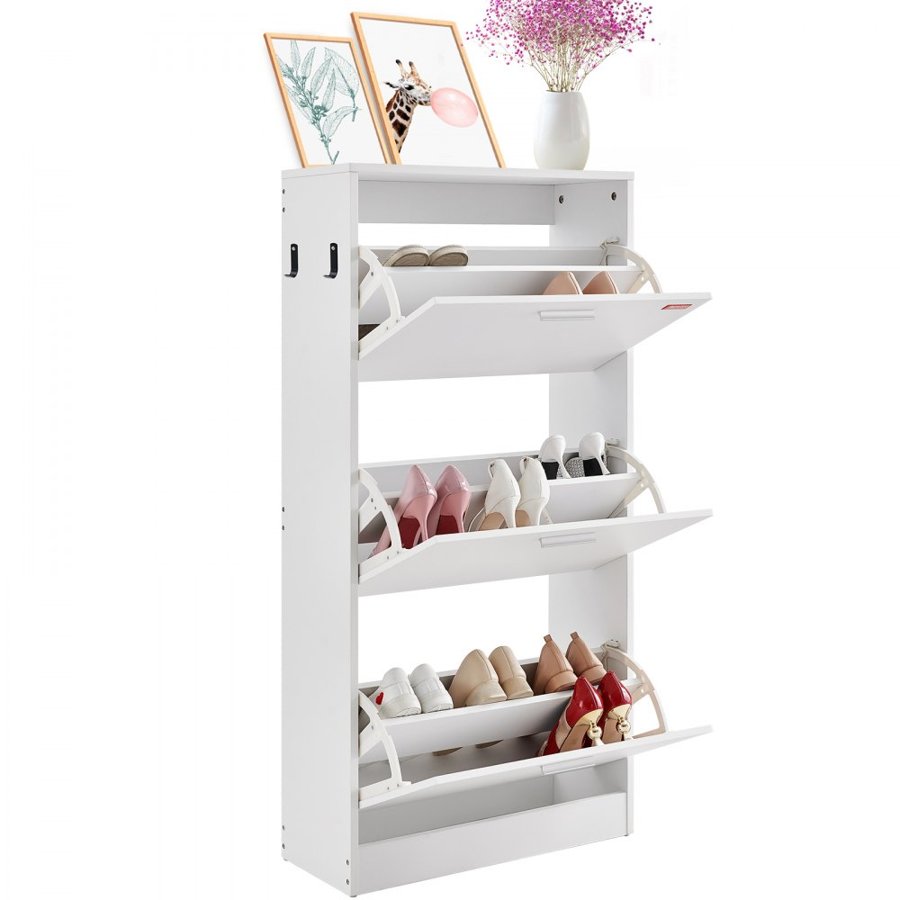 VEVOR Shoe Cabinet with 3 Flip Drawers, Shoe Storage Cabinet for Entryway, Free Standing Shoe Storage Organizer with Side Hooks for Heels, Boots, Slippers in Hallway, Living Room