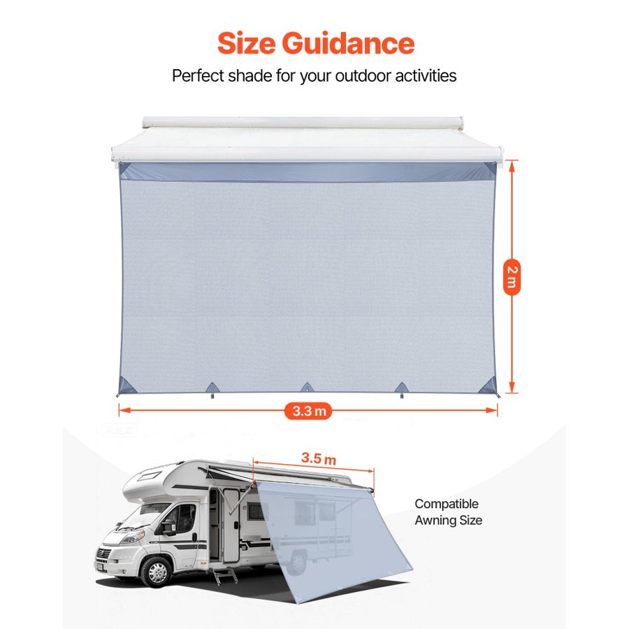 VEVOR Sun Shade Screen for RV – 2×3.3m, UV50+, Fits 3.5m