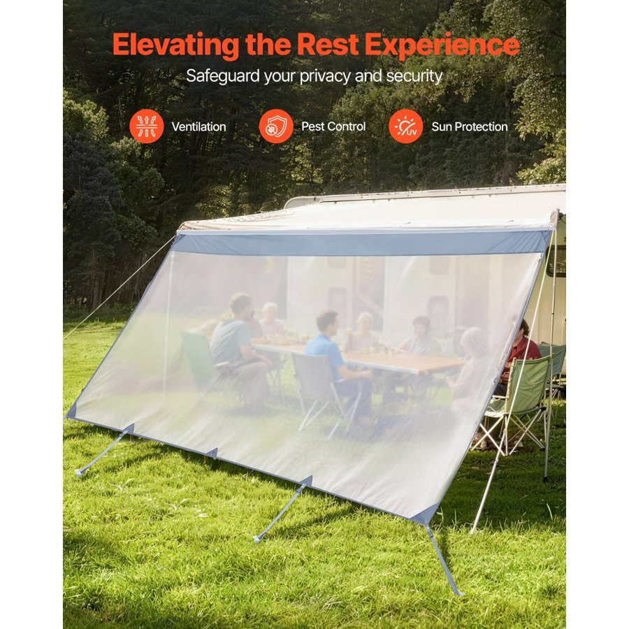 VEVOR RV Awning Sun Shade Screen, 2 x 4.3 m Polyester Mesh Sun Shading Screen (Fits 4.5 m Awnings), Double-Stitched Breathable Sunscreen for RVs Travel and Outdoor Camping