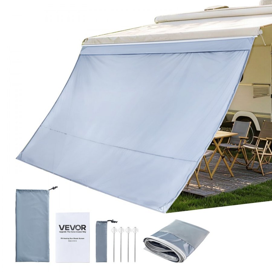 VEVOR RV Awning Sun Shade Screen, 2 x 3.3 m RV Awning Sun Shading Screen (Fits 3.5 m Awnings) with UV50+ Zippered PU Cover, Double-Stitched Polyester Mesh Sunscreen for RVs Travel and Outdoor Camping