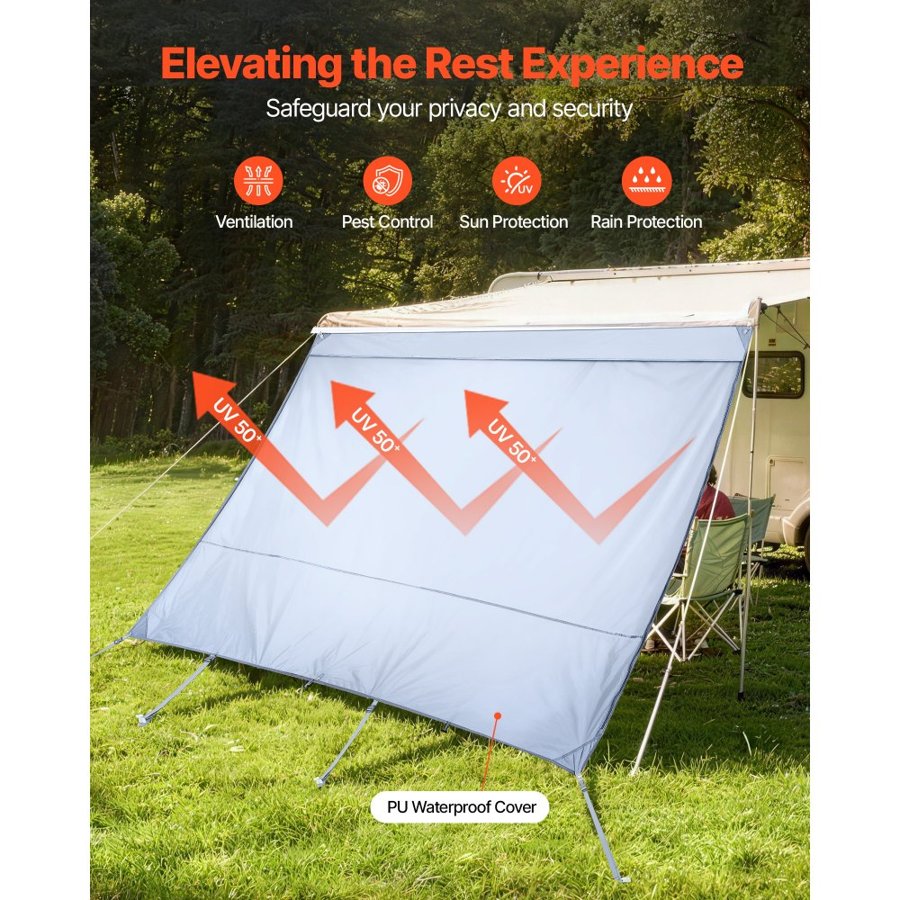 VEVOR RV Awning Sun Shade Screen, 2 x 3.3 m RV Awning Sun Shading Screen (Fits 3.5 m Awnings) with UV50+ Zippered PU Cover, Double-Stitched Polyester Mesh Sunscreen for RVs Travel and Outdoor Camping