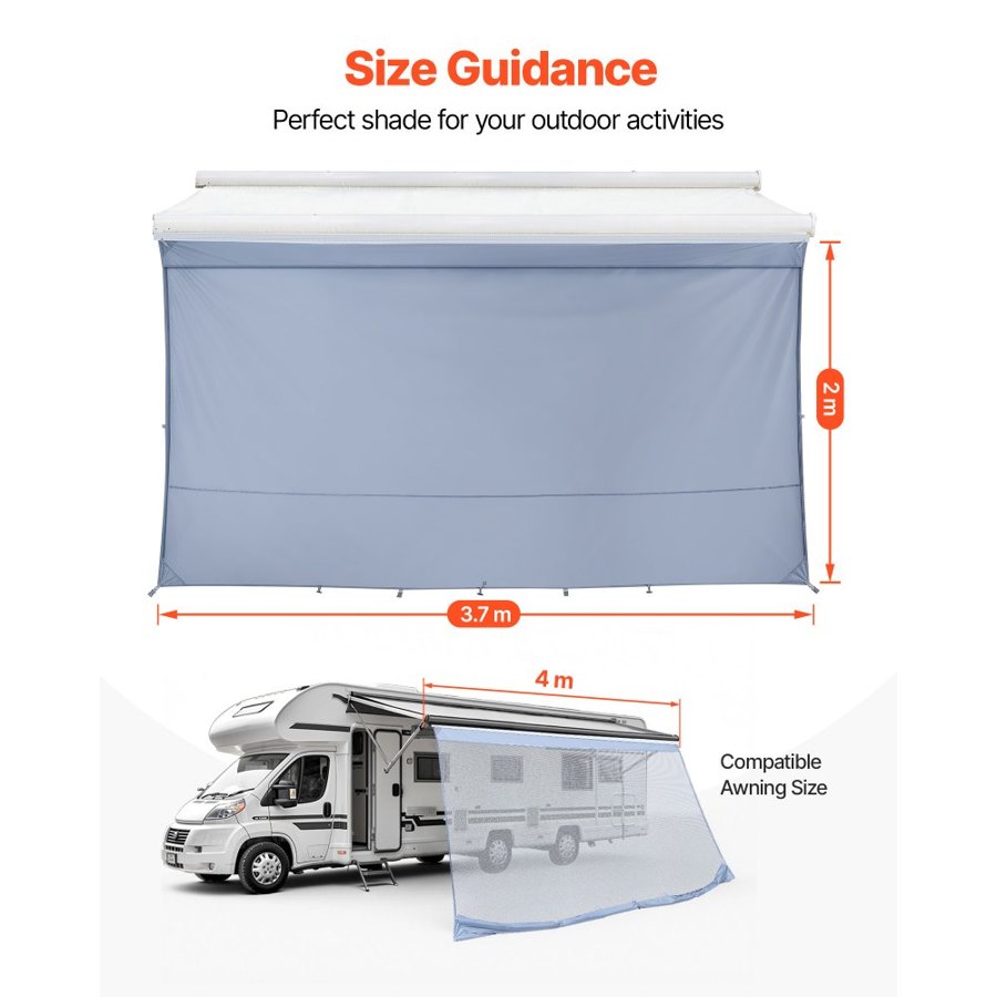 VEVOR RV Sun Shades for Awnings – 2×3.7m, UV50+, PU Cover