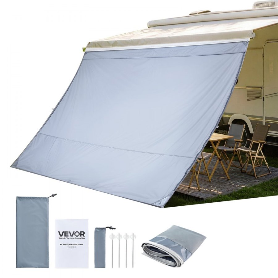 VEVOR RV Awning Sun Shade Screen, 2 x 2.8 m Sun Shading Screen (Fits 3 m Awnings) with UV50+ Zippered PU Cover, Double-Stitched Polyester Mesh Sunscreen for RVs Travel and Outdoor Camping