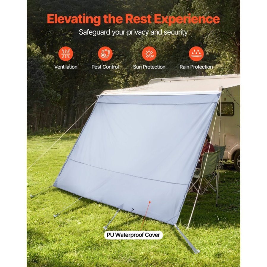 VEVOR RV Awning Sun Shade Screen, 2 x 2.8 m Sun Shading Screen (Fits 3 m Awnings) with UV50+ Zippered PU Cover, Double-Stitched Polyester Mesh Sunscreen for RVs Travel and Outdoor Camping