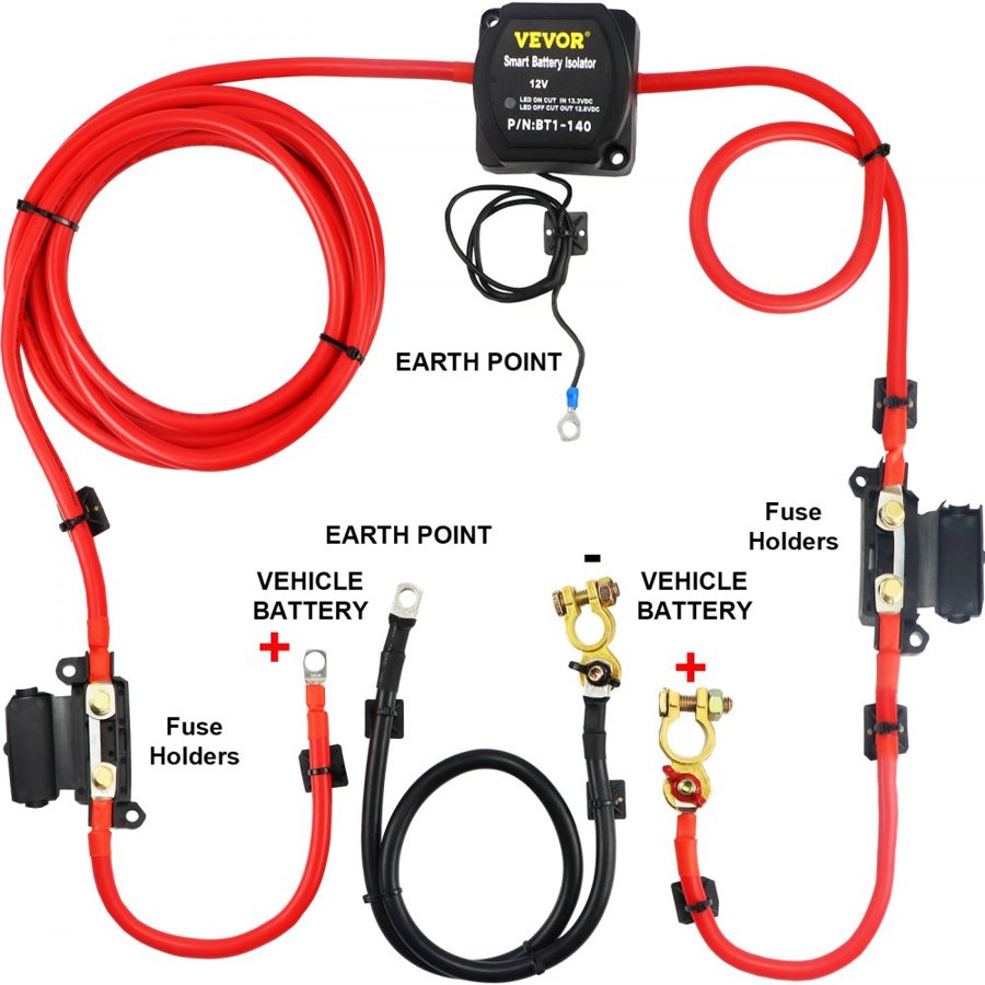 VEVOR Split Charge Relay Kit, 4mtr 12V, Automatic Dual Battery Isolator Kit with Voltage Sense Relay VSR, Compatible with RV Marine Car Vehicle Truck Caravan Camper Yacht ATV UTV Boats Workshop