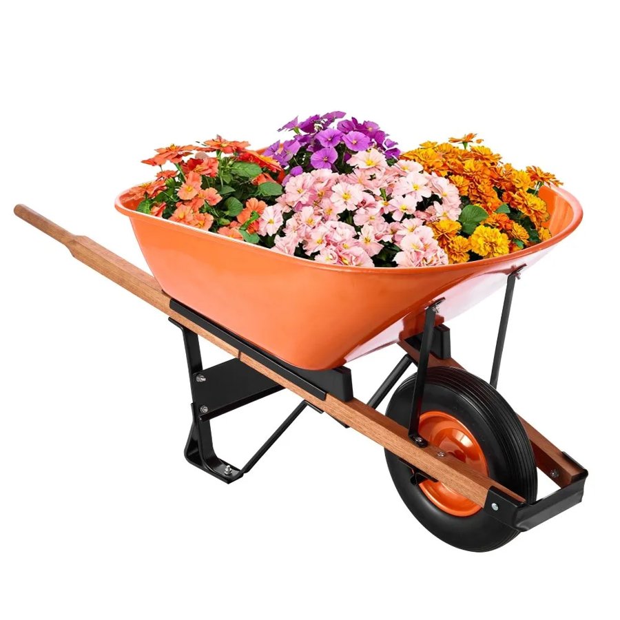 VEVOR Wheelbarrow Cart, 6 Cu. Ft. Load & 330 lbs Capacity, One Wheel Garden Dump Cart Wheel Barrow with Metal Handle &  16"  Wide Track Wheels, Easy Loading Utility Yard Cart & Wagons for Lawn Farm