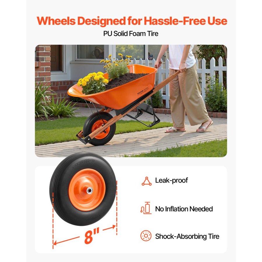 VEVOR Wheelbarrow Cart, 6 Cu. Ft. Load & 330 lbs Capacity, One Wheel Garden Dump Cart Wheel Barrow with Metal Handle &  16"  Wide Track Wheels, Easy Loading Utility Yard Cart & Wagons for Lawn Farm