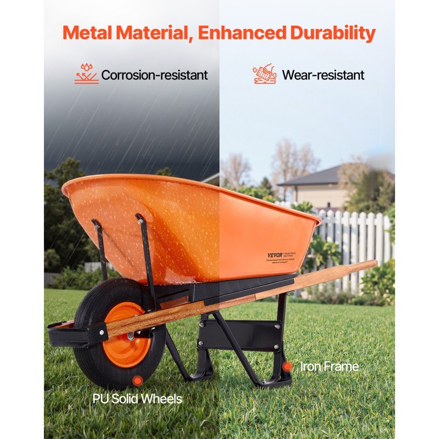 VEVOR Wheelbarrow Cart, 6 Cu. Ft. Load & 330 lbs Capacity, One Wheel Garden Dump Cart Wheel Barrow with Metal Handle &  16"  Wide Track Wheels, Easy Loading Utility Yard Cart & Wagons for Lawn Farm