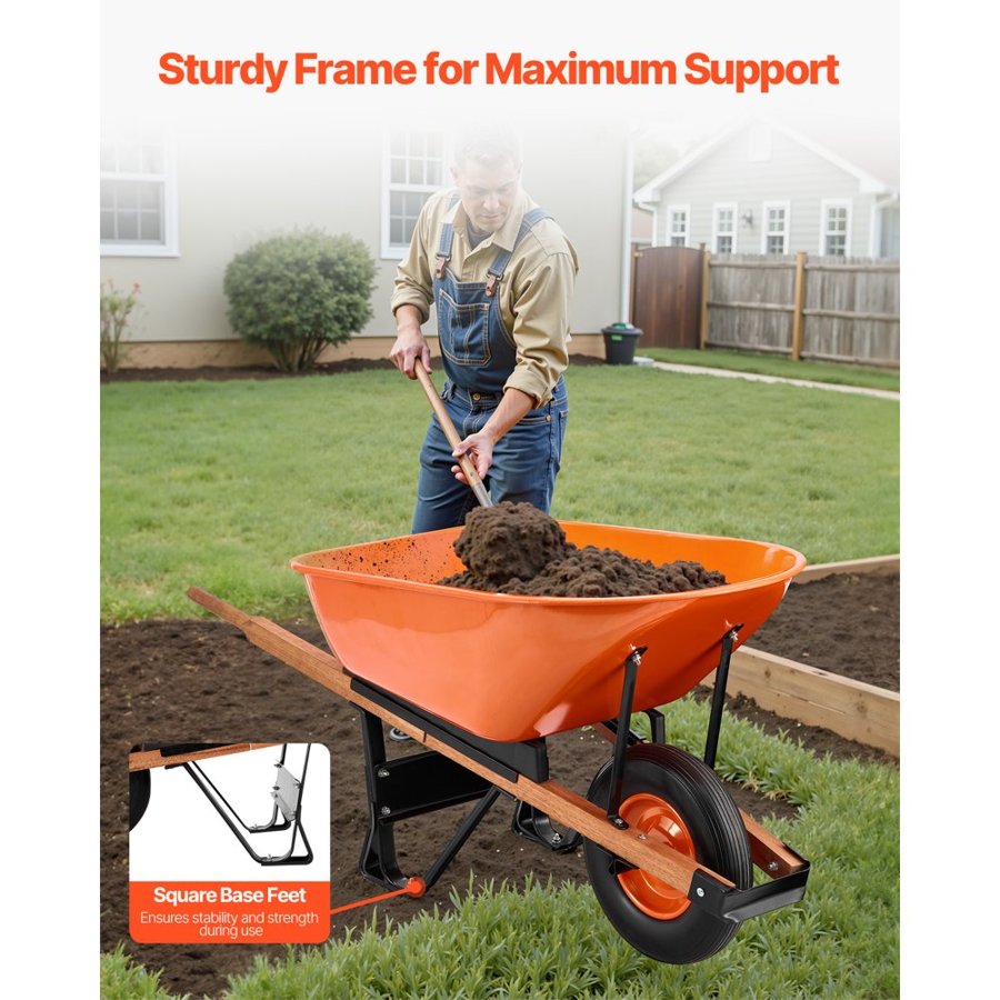 VEVOR Wheelbarrow Cart, 6 Cu. Ft. Load & 330 lbs Capacity, One Wheel Garden Dump Cart Wheel Barrow with Metal Handle &  16"  Wide Track Wheels, Easy Loading Utility Yard Cart & Wagons for Lawn Farm