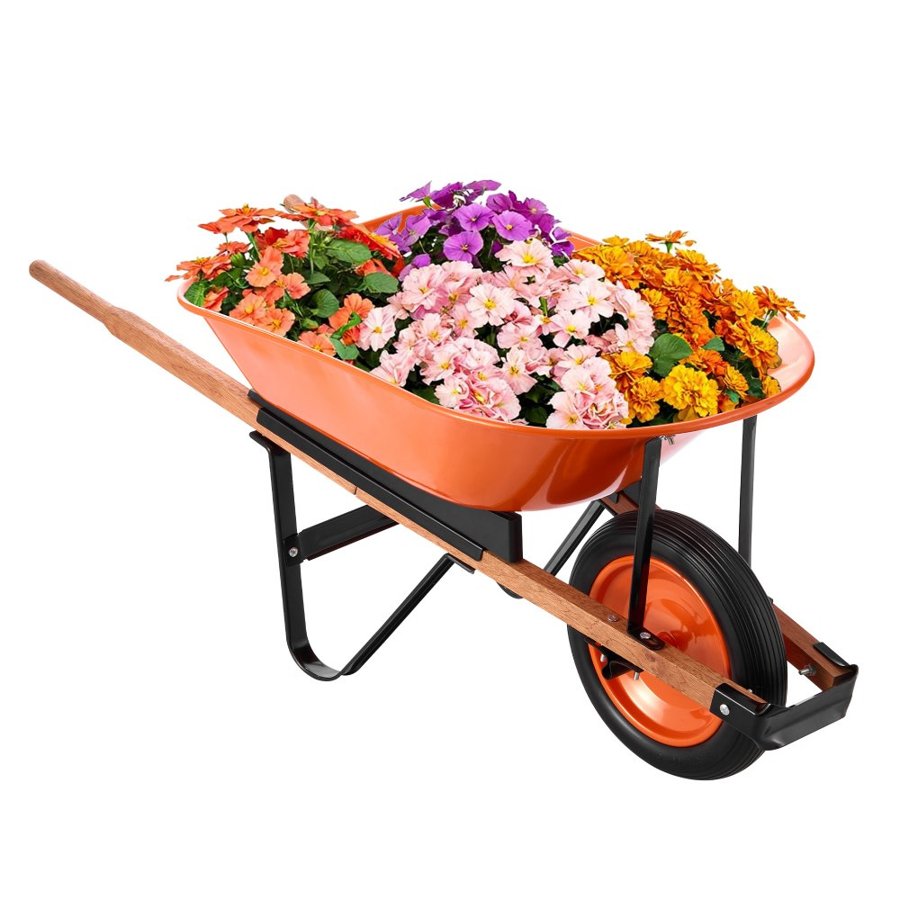 VEVOR Wheelbarrow Cart, 5 Cu. Ft. Load & 330 lbs Capacity, One Wheel Garden Dump Cart, Garden Wagon with Metal Handle &  16" Wide Track Wheels, Easy Loading Utility Yard Cart & Wagons for Lawn Farm