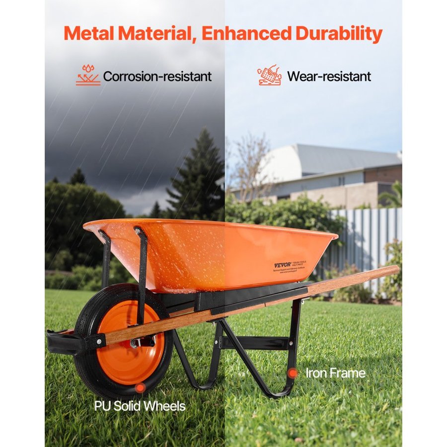 VEVOR Wheelbarrow Cart, 5 Cu. Ft. Load & 330 lbs Capacity, One Wheel Garden Dump Cart, Garden Wagon with Metal Handle &  16" Wide Track Wheels, Easy Loading Utility Yard Cart & Wagons for Lawn Farm