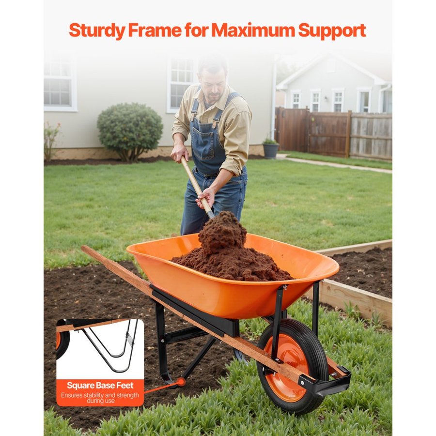 VEVOR Wheelbarrow Cart, 5 Cu. Ft. Load & 330 lbs Capacity, One Wheel Garden Dump Cart, Garden Wagon with Metal Handle &  16" Wide Track Wheels, Easy Loading Utility Yard Cart & Wagons for Lawn Farm