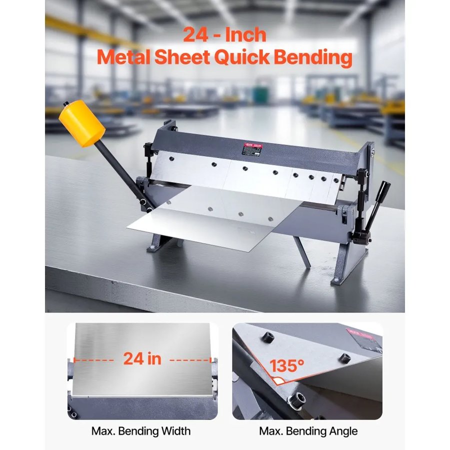 VEVOR Box and Pan Brake, 610 mm/24 inch Sheet Metal Bending Brake,16-Gauge Mild Steel Capacity, 0-135 Degree Adjustable, Metal Bender Machine with 5 Fingers, Heavy-Duty Aluminum Folder for Precise Bending