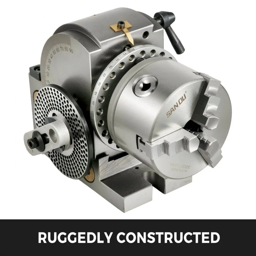 VEVOR Dividing Head 4 Inch Indexing Head Milling 100MM Semi-Universal Dividing Head 4 Inch 3 jaw Chuck Dividing Head Set with Index Plates and Tailstock for Precision rotary table