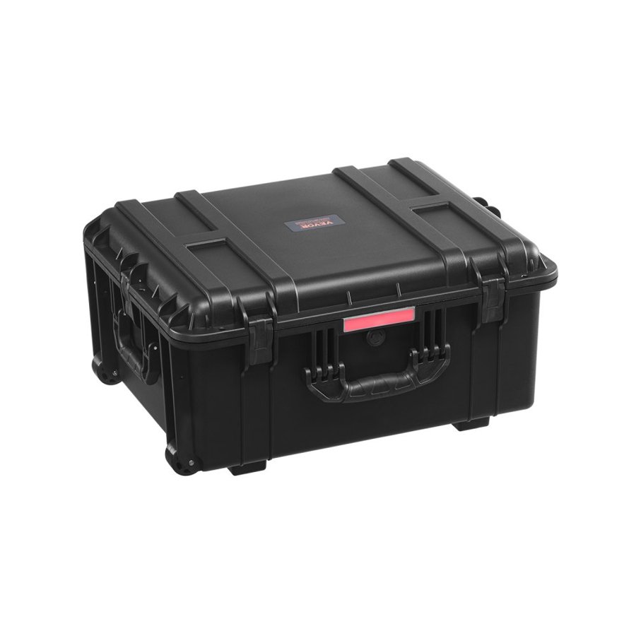 VEVOR 3.5 Cu.ft Weatherproof Hard Case, Waterproof Hard Case with Rolling Wheels & Retractable Pull Handle, IP67 Waterproof Protective Case with Clips, Padlock Holes, and Foam Inserted, Black (Large)